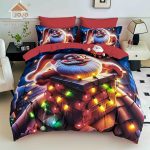 Lenjerie de Crăciun Pat Dublu cu Elastic - Imprimeu 5D 6 Piese