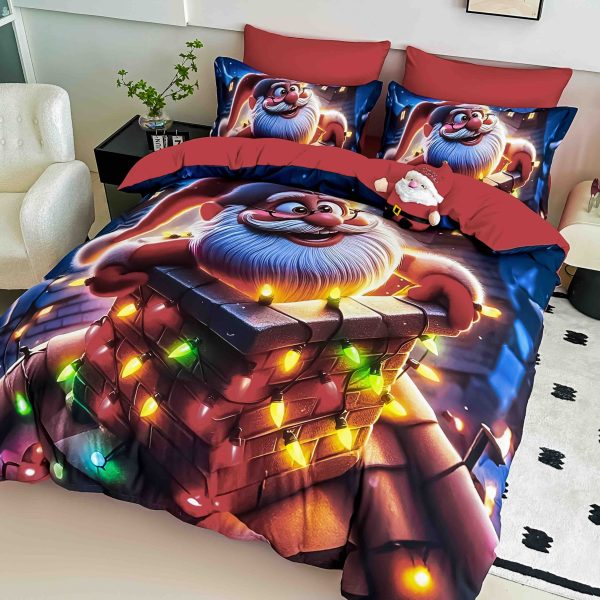 Lenjerie de Crăciun Pat Dublu cu Elastic - Imprimeu 5D 6 Piese - imagine 1