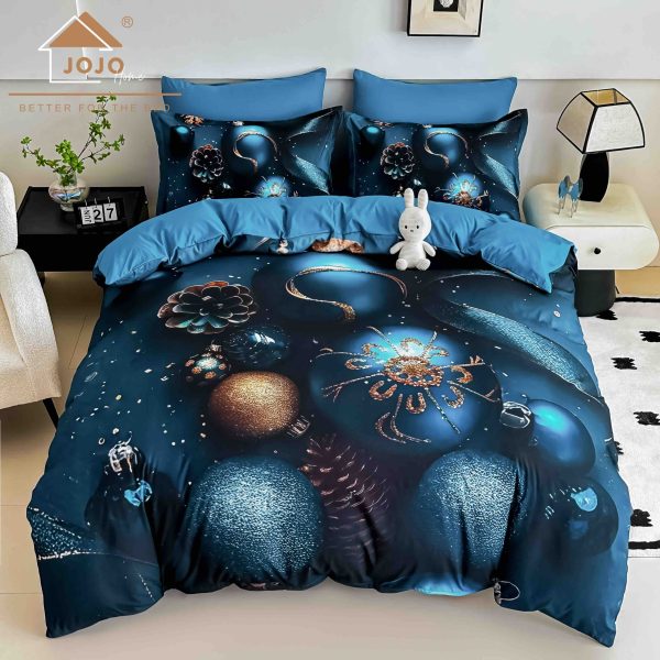 Lenjerie de Crăciun Pat Dublu cu Elastic - Imprimeu 5D 6 Piese