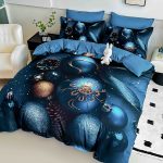 Lenjerie de Crăciun Pat Dublu cu Elastic - Imprimeu 5D 6 Piese - imagine 1