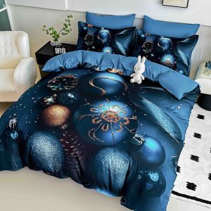 Lenjerie de Crăciun Pat Dublu cu Elastic - Imprimeu 5D 6 Piese - imagine 1