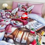 Lenjerie de Crăciun Pat Dublu cu Elastic - Imprimeu 5D 6 Piese - imagine 1