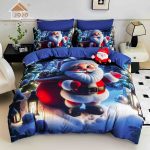 Lenjerie de Crăciun Pat Dublu cu Elastic - Imprimeu 5D 6 Piese