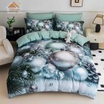 Lenjerie de Crăciun Pat Dublu cu Elastic - Imprimeu 5D 6 Piese