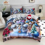 Lenjerie de Crăciun Pat Dublu cu Elastic - Imprimeu 5D 6 Piese