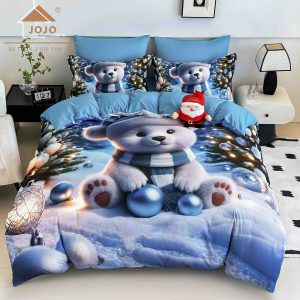 Lenjerie de Crăciun Pat Dublu cu Elastic - Imprimeu 5D 6 Piese