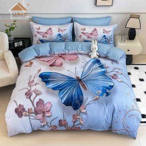 Lenjerie de Crăciun Pat Dublu cu Elastic - Imprimeu 5D 6 Piese