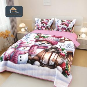 Set Cuvertura Pat Craciun 220×240 cm + 2 Fete Perna 50×70 cm 5D