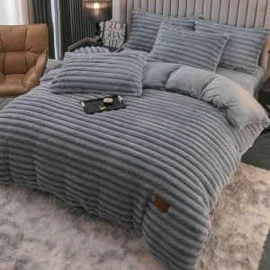 Lenjerie Pat Dublu Cocolino Pufoasa 4 Piese Gri