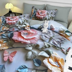 Lenjerie de Crăciun Pat Dublu cu Elastic - Imprimeu 5D 6 Piese - imagine 1