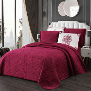 Cuvertura Pat 220x240cm Catifea Grena, 4 fete de perna